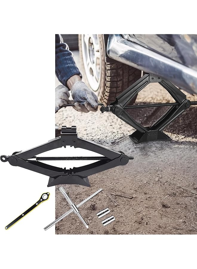 Cestbella Raised Scissor Jack For Car 3T Lifting Car Tire Jack Heavy Duty Tire Changing Kit With Crank Handle/Universal Cross Lug Wrench/Gloves For Auto Suv Mpv Full Set Tire Repair And Replacement Tool Black  - Image 1