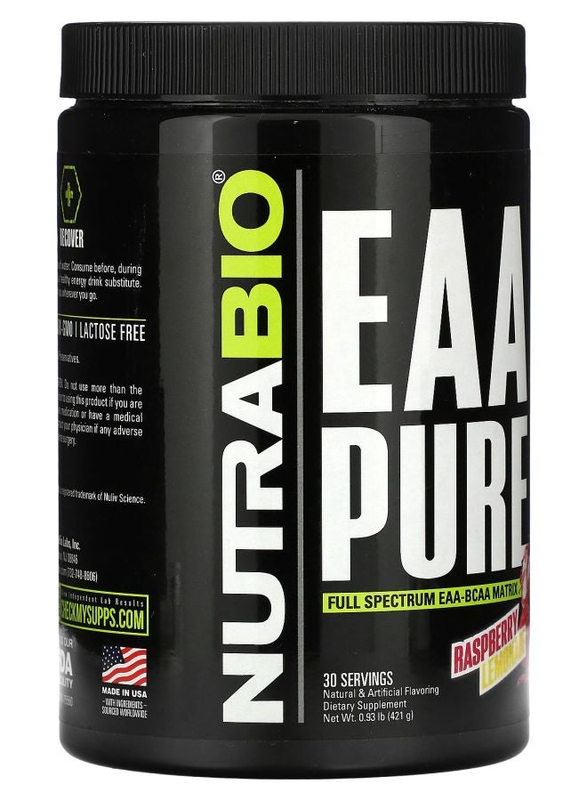 NutraBio EAA Pure Raspberry Lemonade 0.93 lb (421 g) - Image 2