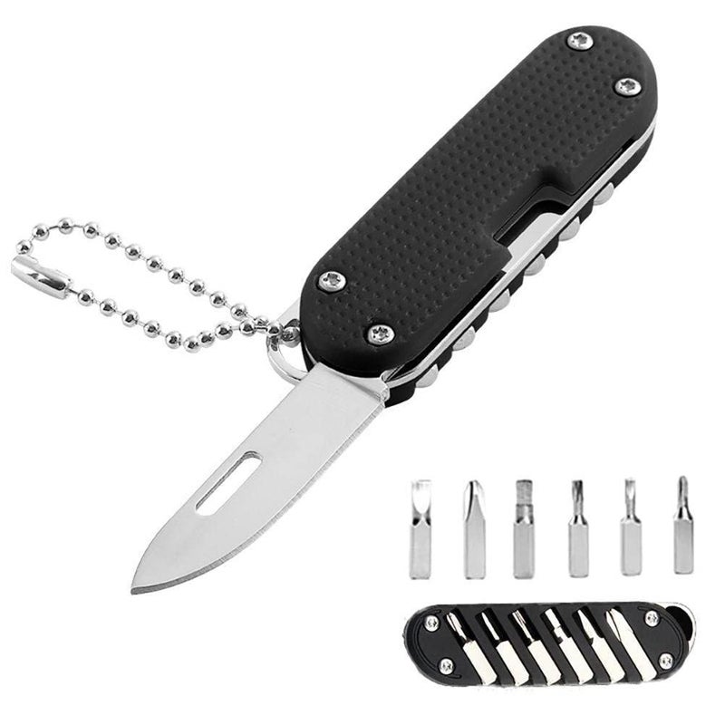 VEHTRI Pocket Cutter 6Bit Adjustable Screwdriver Multipurpose Cutting Tool Mini EDC Tool Keychain for TravelCampingOutdoor Magnetic Driver Combo Storage Organizer Black Metal - Image 1