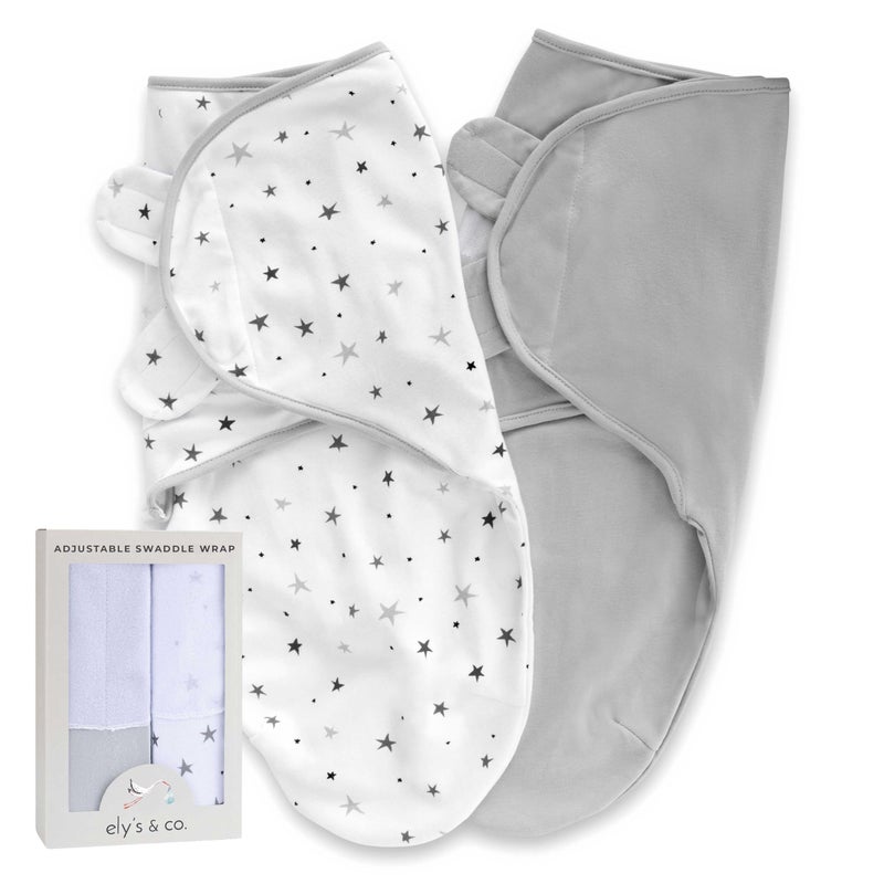 Ely's & Co. Adjustable Swaddles for Newborn, Baby Swaddles 0-3 Months, Swaddle Sack for Baby Girl/Boy, 2 Pack (Grey Star) - Image 1