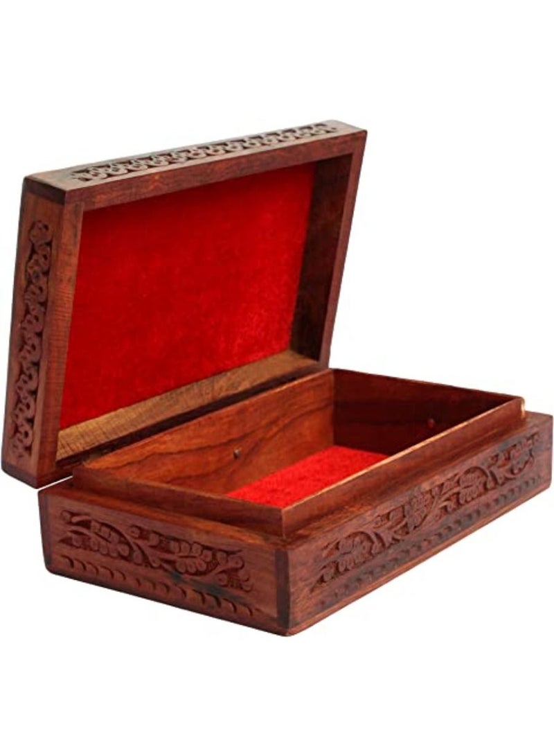 QUESERA Handmade Wooden Keepsake Storage Case Jewelry Box Jewel Organizer Floral Hand Carvings with Brass Inlay Gifts for Women - Image 3