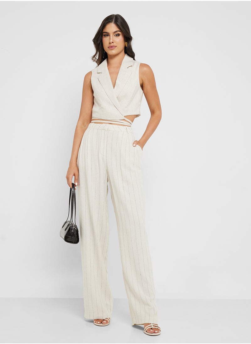 VERO MODA - Wide Leg Striped Linen 32" Pants - Image 1