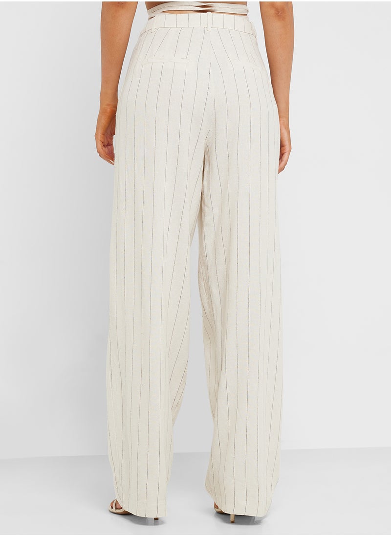 VERO MODA - Wide Leg Striped Linen 32" Pants - Image 1