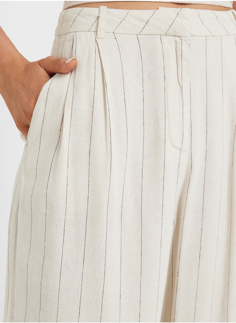 VERO MODA - Wide Leg Striped Linen 32" Pants - Image 1