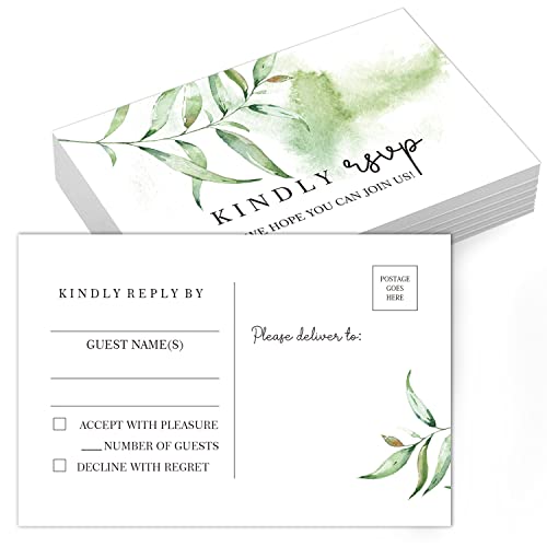 TENTADO 50 Greenery RSVP Postcards, Response Cards, Rsvp Cards, Reply Cards Perfect for Wedding, Rehearsal Dinner, Baby Shower, Bridal, Birthday, Engagement Invitations. - Image 1