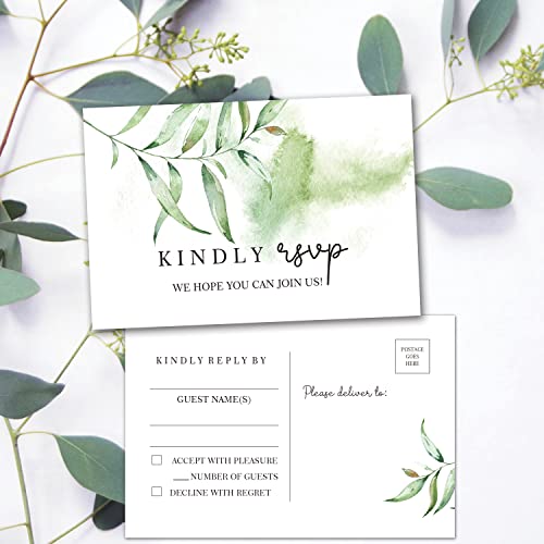 TENTADO 50 Greenery RSVP Postcards, Response Cards, Rsvp Cards, Reply Cards Perfect for Wedding, Rehearsal Dinner, Baby Shower, Bridal, Birthday, Engagement Invitations. - Image 2