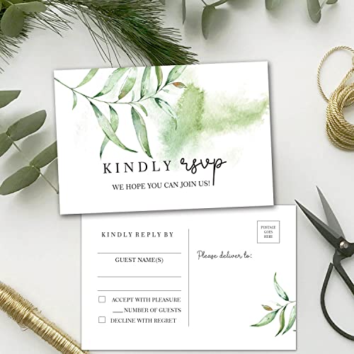 TENTADO 50 Greenery RSVP Postcards, Response Cards, Rsvp Cards, Reply Cards Perfect for Wedding, Rehearsal Dinner, Baby Shower, Bridal, Birthday, Engagement Invitations. - Image 3