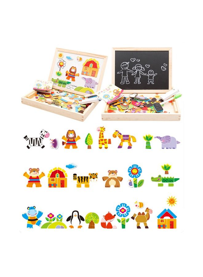 JSAITOYS Wooden Magnetic Jigsaw Puzzle Animal Double-Sided Drawing Board Children's Educational Puzzle - Image 1