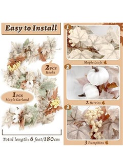 Generic 1PCS Fall Garland, 6FT/180cm Autumn Maples Leaf Pumpkin Berry Garland Fall Decor Suitable for Thanksgiving   Mantle Fireplace Farmhouse Harvest Decor  - Image 2