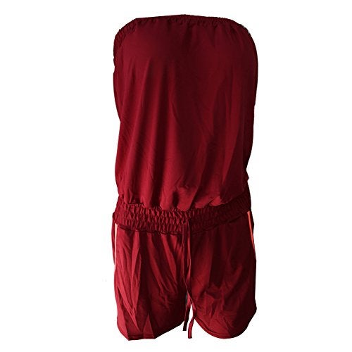 Sumtory Women's Casual Tube Tops Drawstring Short Jumpsuit Rompers with Pocket Winered S - Image 2