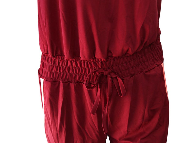 Sumtory Women's Casual Tube Tops Drawstring Short Jumpsuit Rompers with Pocket Winered S - Image 4