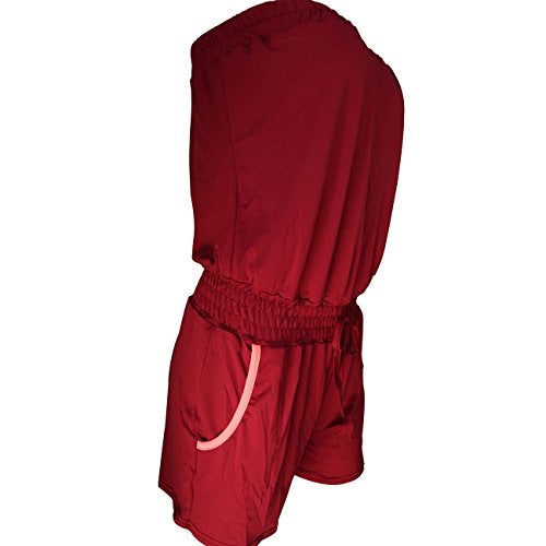 Sumtory Women's Casual Tube Tops Drawstring Short Jumpsuit Rompers with Pocket Winered S - Image 3