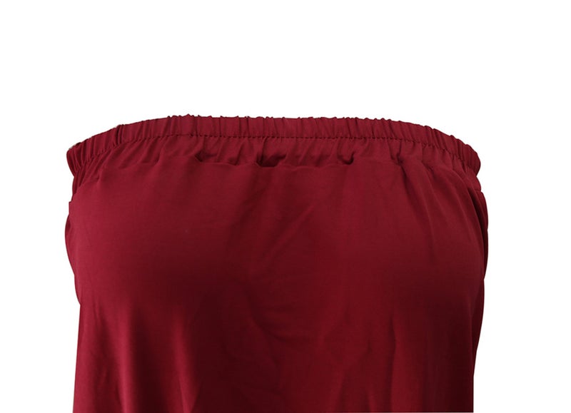 Sumtory Women's Casual Tube Tops Drawstring Short Jumpsuit Rompers with Pocket Winered S - Image 5