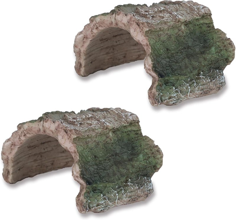 IBWell 2 Pack Aquarium Hideout Reptile Cave Betta Log Resin Hollow Tree Trunk Ornament Terrarium Tank Decoration for Fish Turtle Small Reptile - Short - Image 1