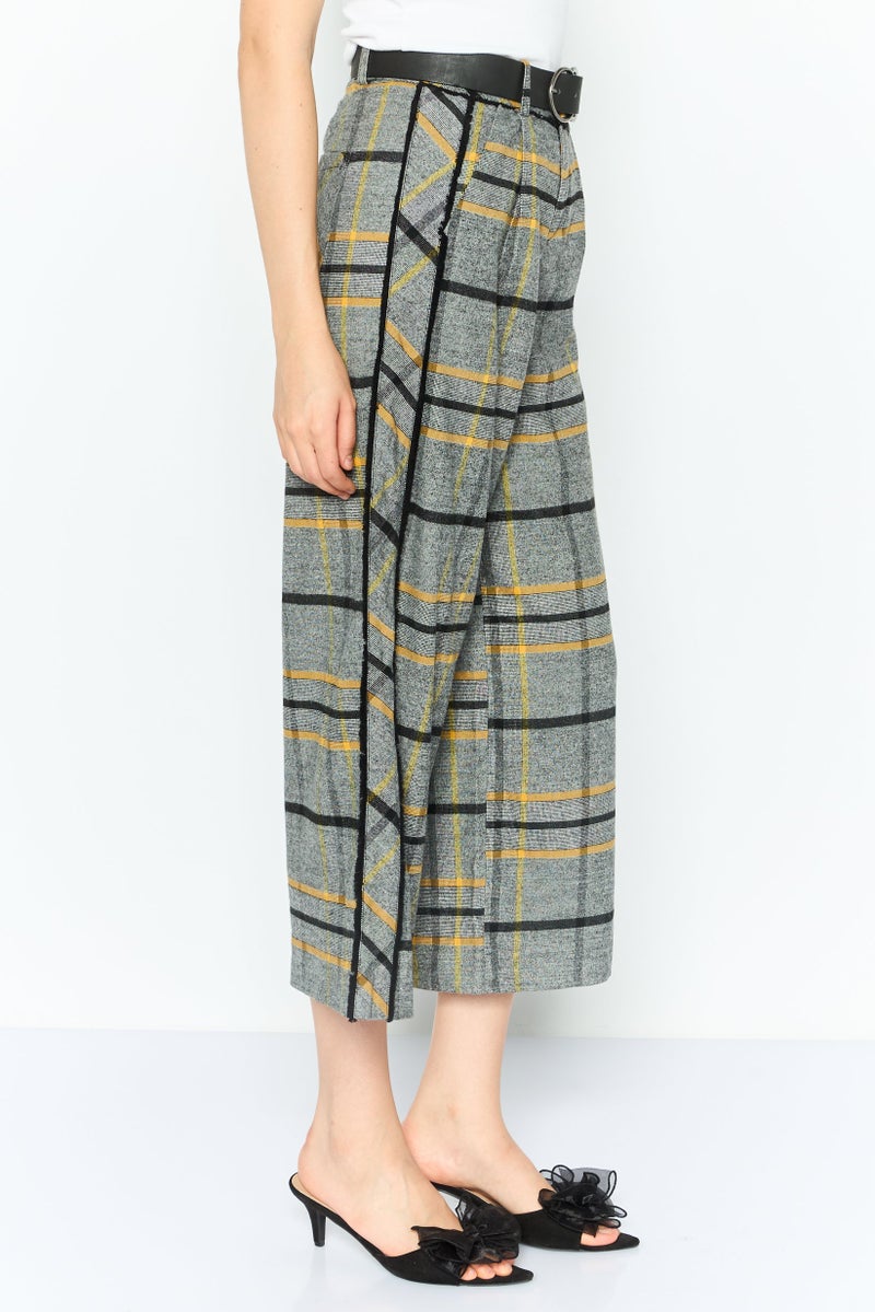 ONLY Women Checkered Wide Leg Palazzo Pants, Grey Combo  - Image 3
