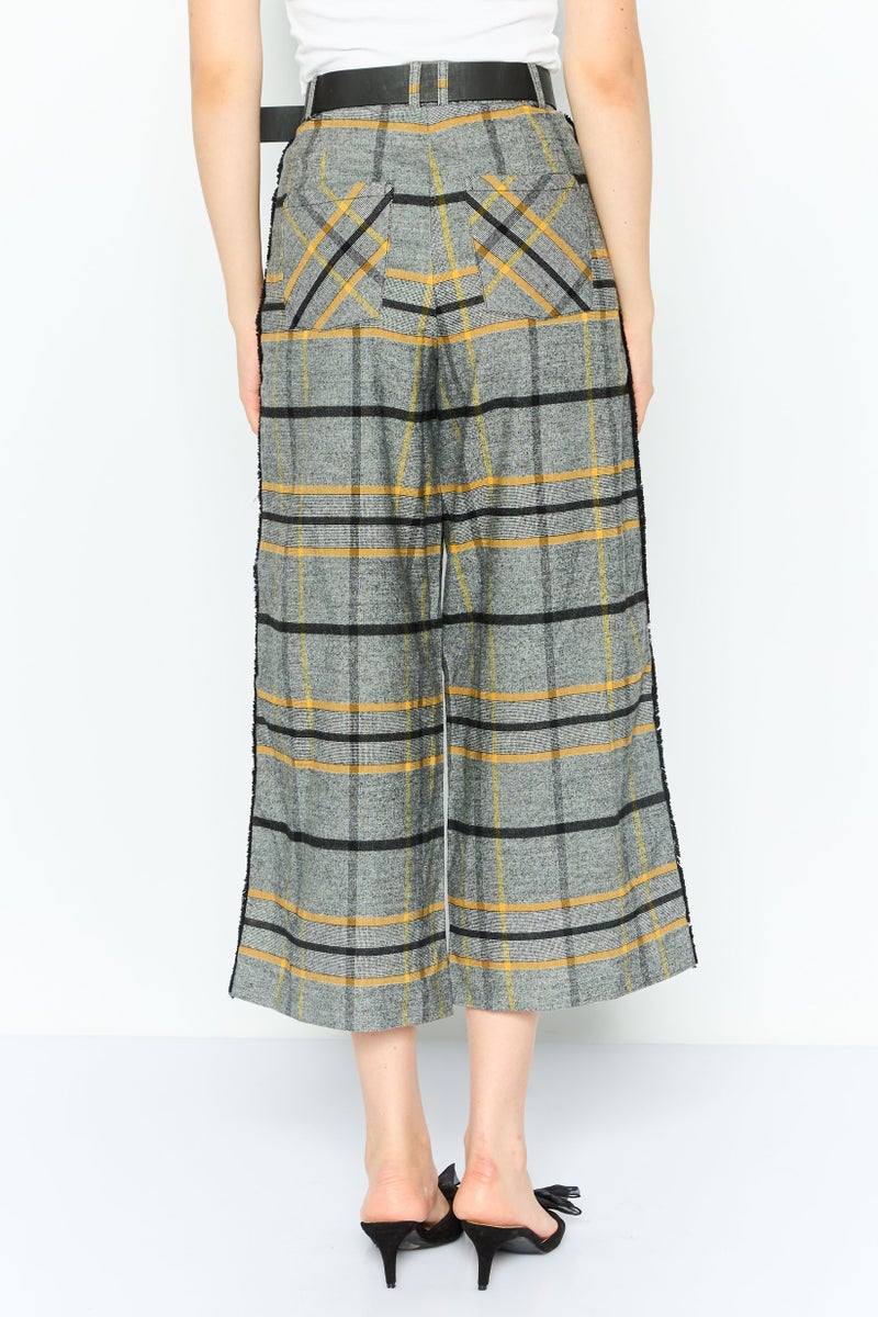 ONLY Women Checkered Wide Leg Palazzo Pants, Grey Combo  - Image 2
