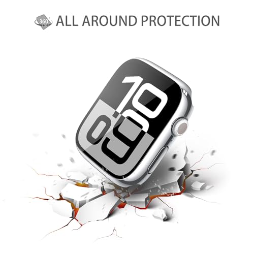 Misxi 2 Pack Tempered Glass Case Compatible for Apple Watch Series 11 (2025) Series 10 42mm, Hard PC Screen Protector Overall Protection Scratch-Resistant Cover for iWatch, 1 Silver + 1 Transparent - Image 5