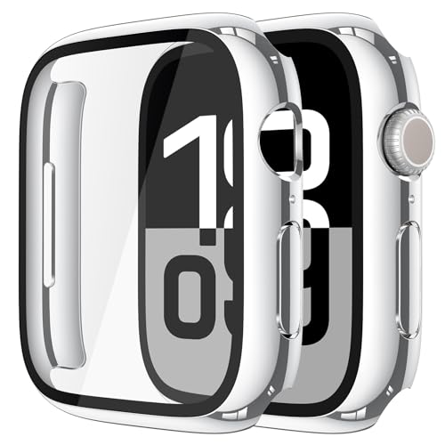 Misxi 2 Pack Tempered Glass Case Compatible for Apple Watch Series 11 (2025) Series 10 42mm, Hard PC Screen Protector Overall Protection Scratch-Resistant Cover for iWatch, 1 Silver + 1 Transparent - Image 1