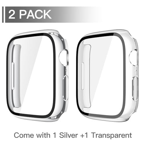 Misxi 2 Pack Tempered Glass Case Compatible for Apple Watch Series 11 (2025) Series 10 42mm, Hard PC Screen Protector Overall Protection Scratch-Resistant Cover for iWatch, 1 Silver + 1 Transparent - Image 2