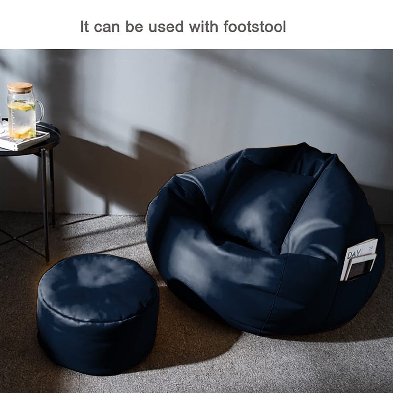 Gold Gold Premium Faux Leather Bean Bag Bean Bag Cover with Free Footrest and Cushion 3XL Navy Blue  - Image 3