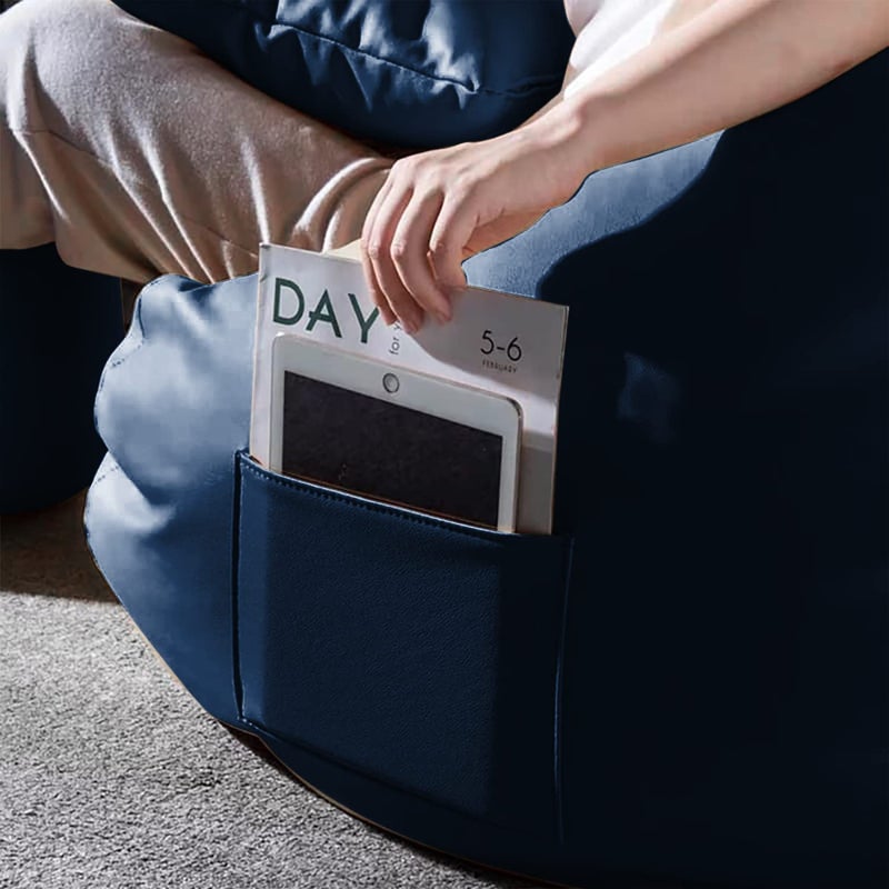 Gold Gold Premium Faux Leather Bean Bag Bean Bag Cover with Free Footrest and Cushion 3XL Navy Blue  - Image 5