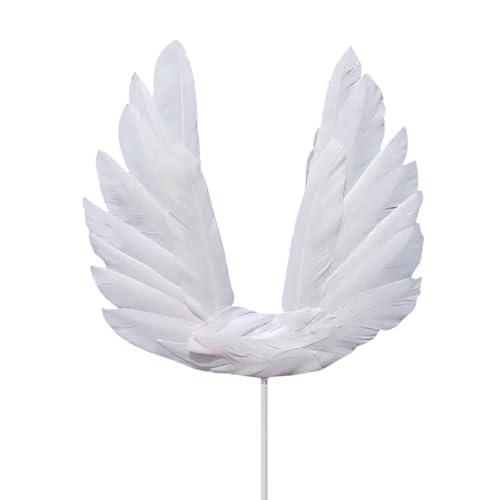 E-ASUM 2Pcs Angel Wing Feather Cake Topper White Feather Cake Decor for Anniversary Birthday Party Wedding Baby Shower (white) - Image 1
