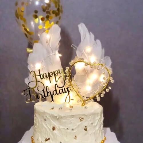 E-ASUM 2Pcs Angel Wing Feather Cake Topper White Feather Cake Decor for Anniversary Birthday Party Wedding Baby Shower (white) - Image 3