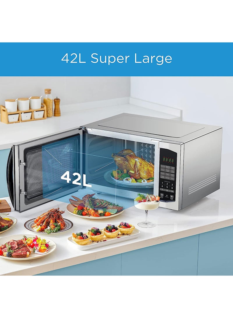 Midea Microwave Oven with Grill, Digital Touch Control,Child-Safety-Lock, 7 Auto Menus, LED Display with Timer, Grilling Roasting & Cooking Functions, Large Capacity 42 L EG142A5L Silver/Black - Image 2