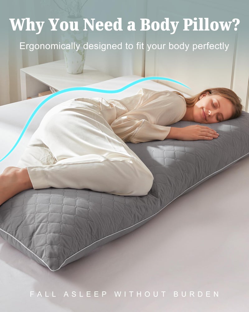 YZ HOME Long Body Pillow for Adults - Firm Body Pillow Insert with Shredded White Memory Foam, Adjustable Height, Soft Support for Side Sleeping, Pregnant Women, Washable (Grey, 20x54 Inch) - Image 3