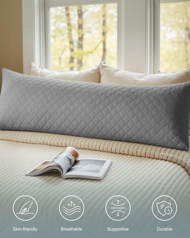 YZ HOME Long Body Pillow for Adults - Firm Body Pillow Insert with Shredded White Memory Foam, Adjustable Height, Soft Support for Side Sleeping, Pregnant Women, Washable (Grey, 20x54 Inch) - Image 2