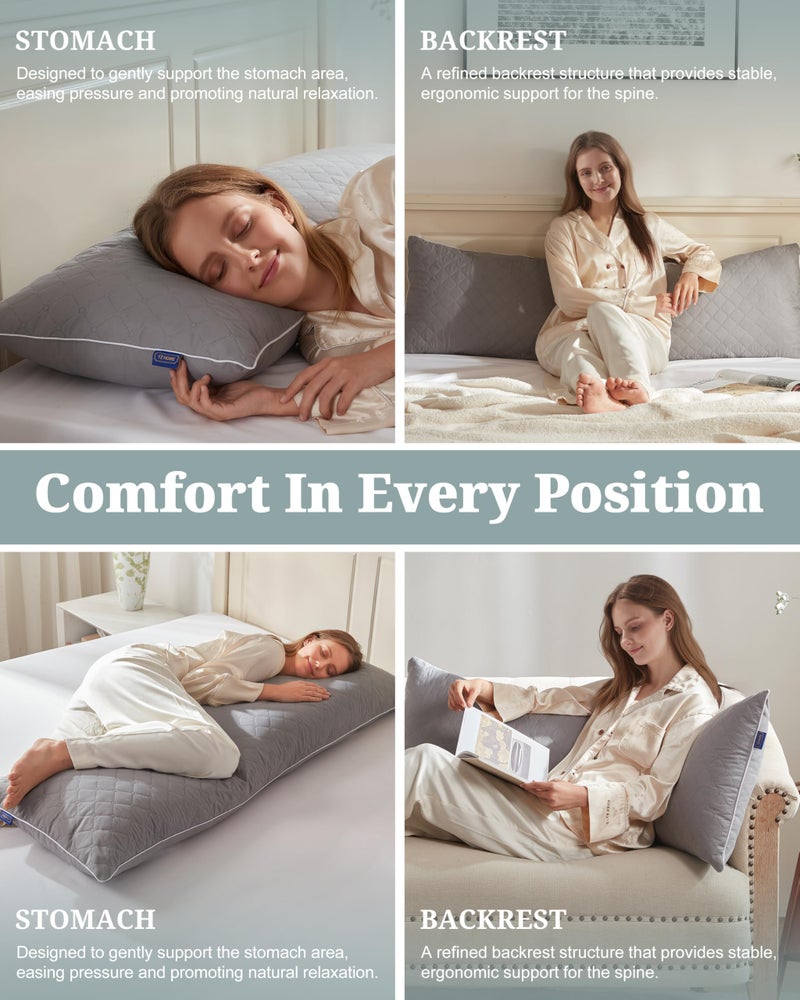 YZ HOME Long Body Pillow for Adults - Firm Body Pillow Insert with Shredded White Memory Foam, Adjustable Height, Soft Support for Side Sleeping, Pregnant Women, Washable (Grey, 20x54 Inch) - Image 5