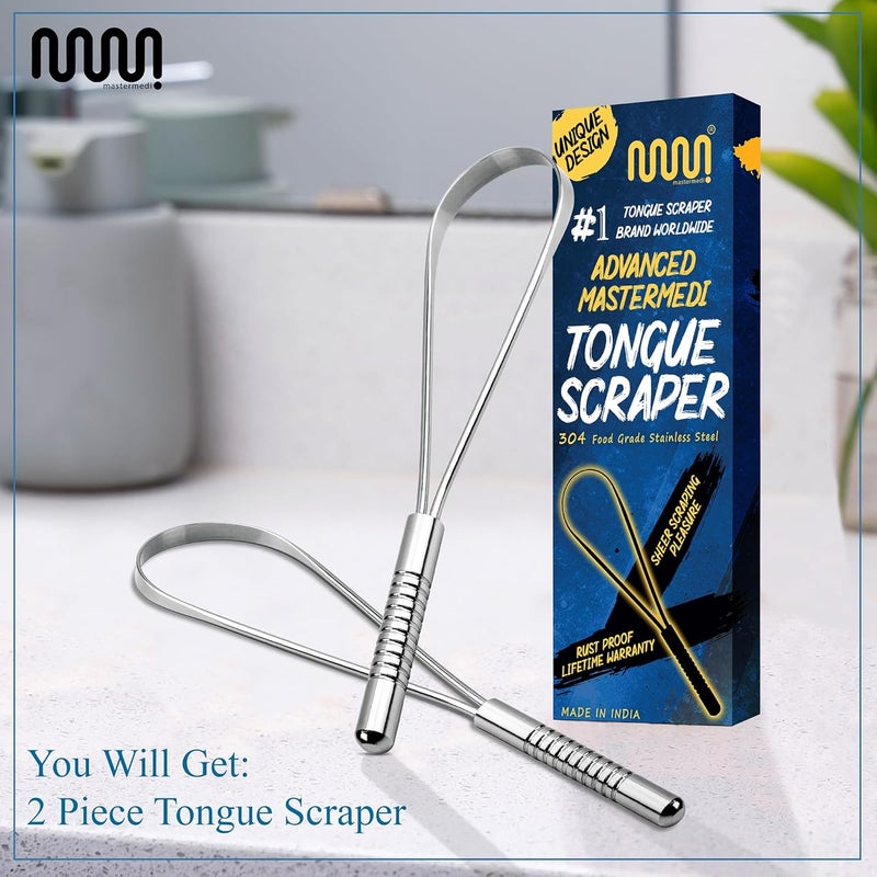 MasterMedi Tongue Scraper for Adults, 100% Stainless Steel Tongue Scrubber for Bad Breath, Easy to Use, Tongue Cleaner for Oral Care & Hygiene (SS Uni|Pack of 2) - Image 4