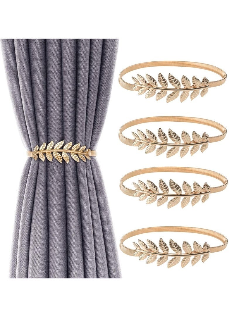 حامل ستائر ذهبي مكون من 4 قطع، يمكن ربط الستائر معًا للمنزل والفندق والمكتب (أوراق ذهبية) - Image 1