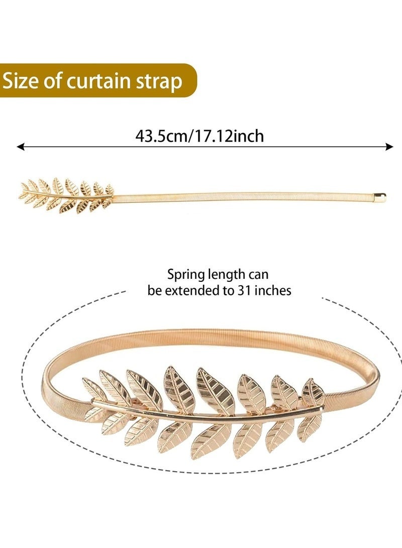 حامل ستائر ذهبي مكون من 4 قطع، يمكن ربط الستائر معًا للمنزل والفندق والمكتب (أوراق ذهبية) - Image 2