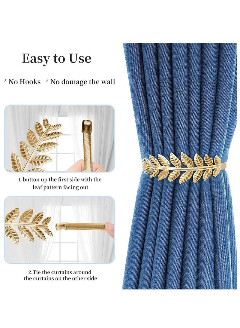 حامل ستائر ذهبي مكون من 4 قطع، يمكن ربط الستائر معًا للمنزل والفندق والمكتب (أوراق ذهبية) - Image 4