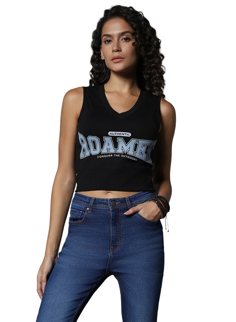 HIGH STAR Black Crop Top for Women, V-Neck, Sleeveless, High Rise, Cotton Fabric for Women | Best Price UAE