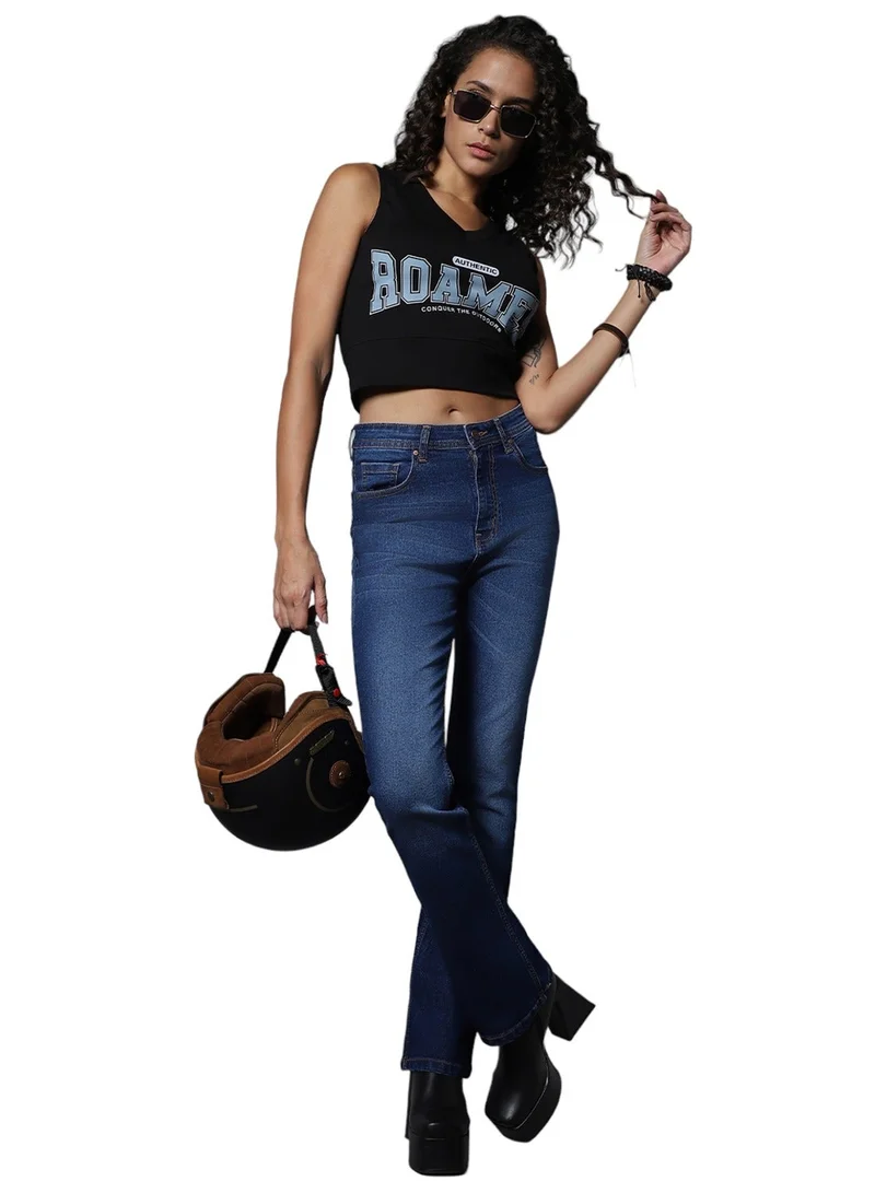 HIGH STAR Black Crop Top for Women, V-Neck, Sleeveless, High Rise, Cotton Fabric for Women | Best Price UAE