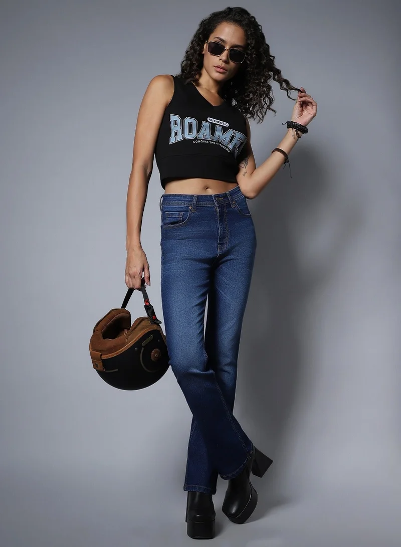 HIGH STAR Black Crop Top for Women, V-Neck, Sleeveless, High Rise, Cotton Fabric for Women | Best Price UAE