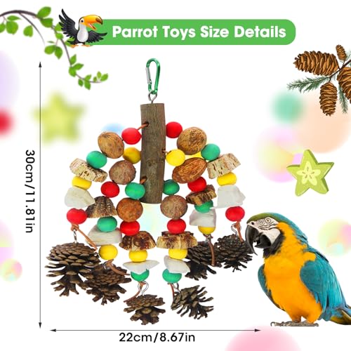 MQUPIN Parrot Toys, Nuts Nutrient-Rich Bird Toys,Natural Wooden Parrot Cage Bite Toy,Chewing Toy Containing Cuttlefish Bones,Pine Cones,Wooden Mangoes and Carambola for African Greys,Cockatoo,Budgie - Image 4