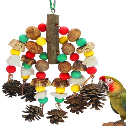 MQUPIN Parrot Toys, Nuts Nutrient-Rich Bird Toys,Natural Wooden Parrot Cage Bite Toy,Chewing Toy Containing Cuttlefish Bones,Pine Cones,Wooden Mangoes and Carambola for African Greys,Cockatoo,Budgie - Image 1