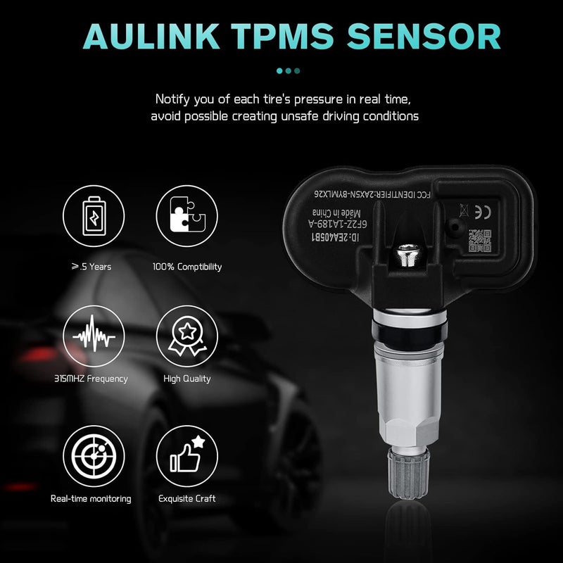 AULINK أجهزة استشعار ضغط الإطارات بتردد 315 ميجاهرتز TPMS لفورد 2005-2011 إسكيب إيدج إكسبيديشن إكسبلورر فلكس فوكس إف-150 فيوجن موستانج لينكولن إم كيه إس إم كيه تي إم كيه إكس إم كيه زد مازدا ميركوري بديل# 6F2Z1A189A 7L1Z1A189A - Image 2