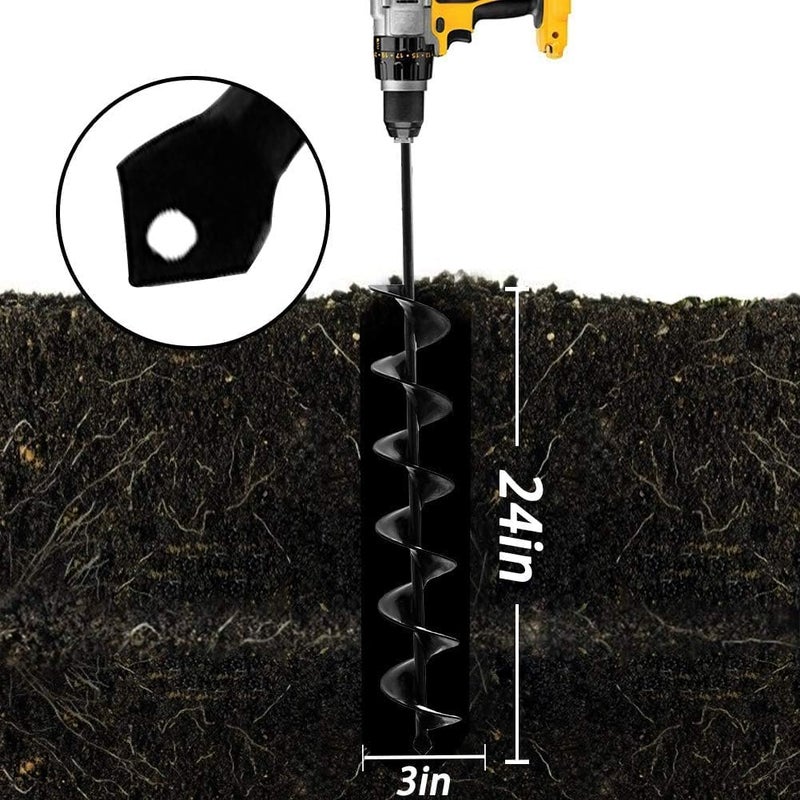 SORANGEUN Auger Drill Bit for Planting - 3 x 24 inch Plant Auger for Cordless Drill - Bulb Planter Tool for Bulbs Planting&Holes Digging - 3/8" Hex Drive Drill - Image 5