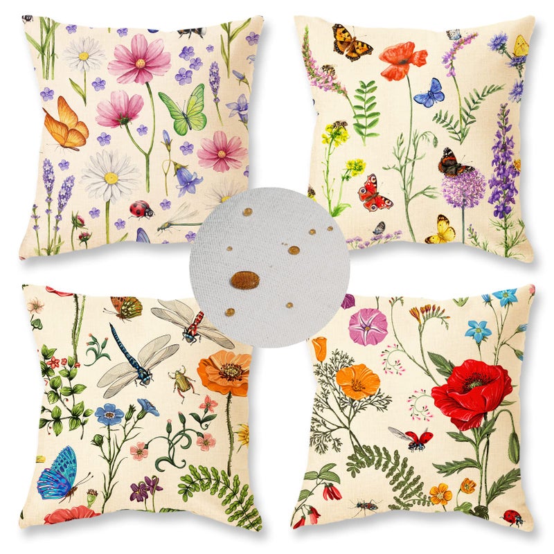 ONWAY Outdoor Waterproof Spring Summer Pillow Covers 16x16 Inch Set of 4 Floral Farmhouse Throw Pillows Decorative Cushion Cases for Outdoor Couch Sofa Patio Furniture Home Decoration