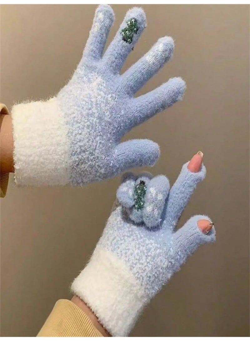 Women’s Winter Gloves with Full-Finger Design Made from Thick Soft Knit Fabric Providing Excellent Heat Retention and Adding a Luxurious Elegant Touch to Your Winter Look - Image 1
