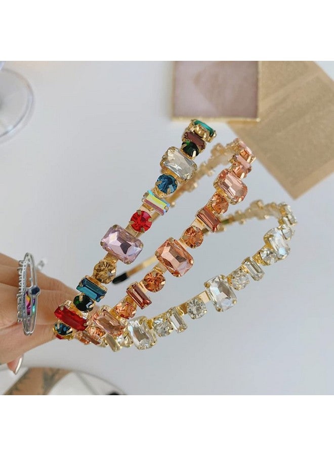 Wiwpar Rhinestone Headbands For Women Girls Elastic Rhinestone Thin Head Bands Vintage Headband Hair Hoop Hair Accessories (Pink) - Image 1