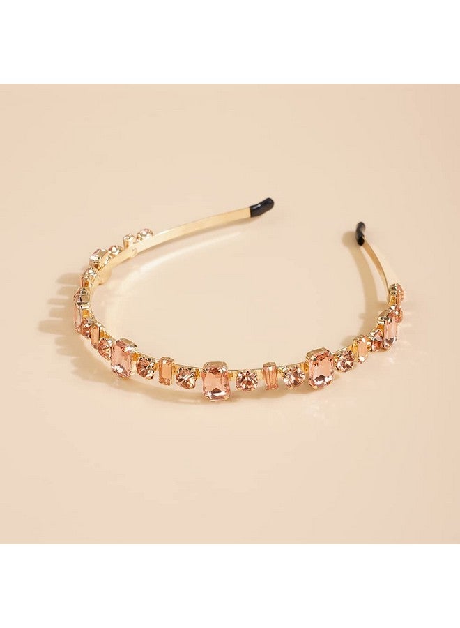 Wiwpar Rhinestone Headbands For Women Girls Elastic Rhinestone Thin Head Bands Vintage Headband Hair Hoop Hair Accessories (Pink) - Image 3