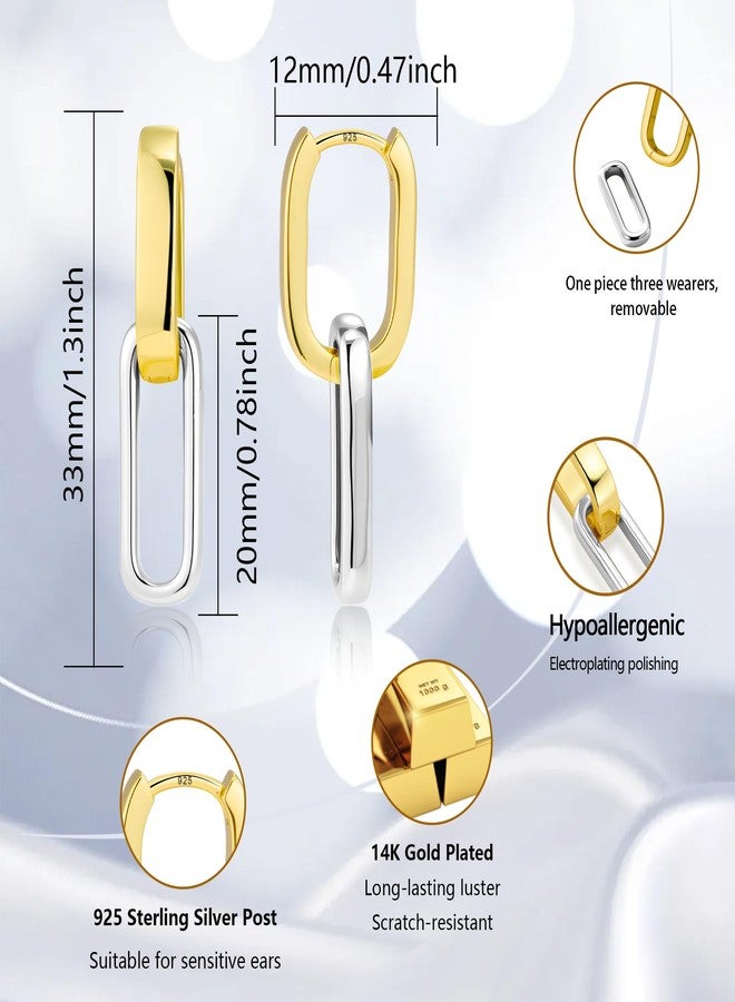 أليكس كرافت أقراط متدلية مطلية بالذهب بلونين للنساء، أقراط فضية عصرية على شكل مشبك ورق، أقراط سلسلة قابلة للتحويل - Image 5