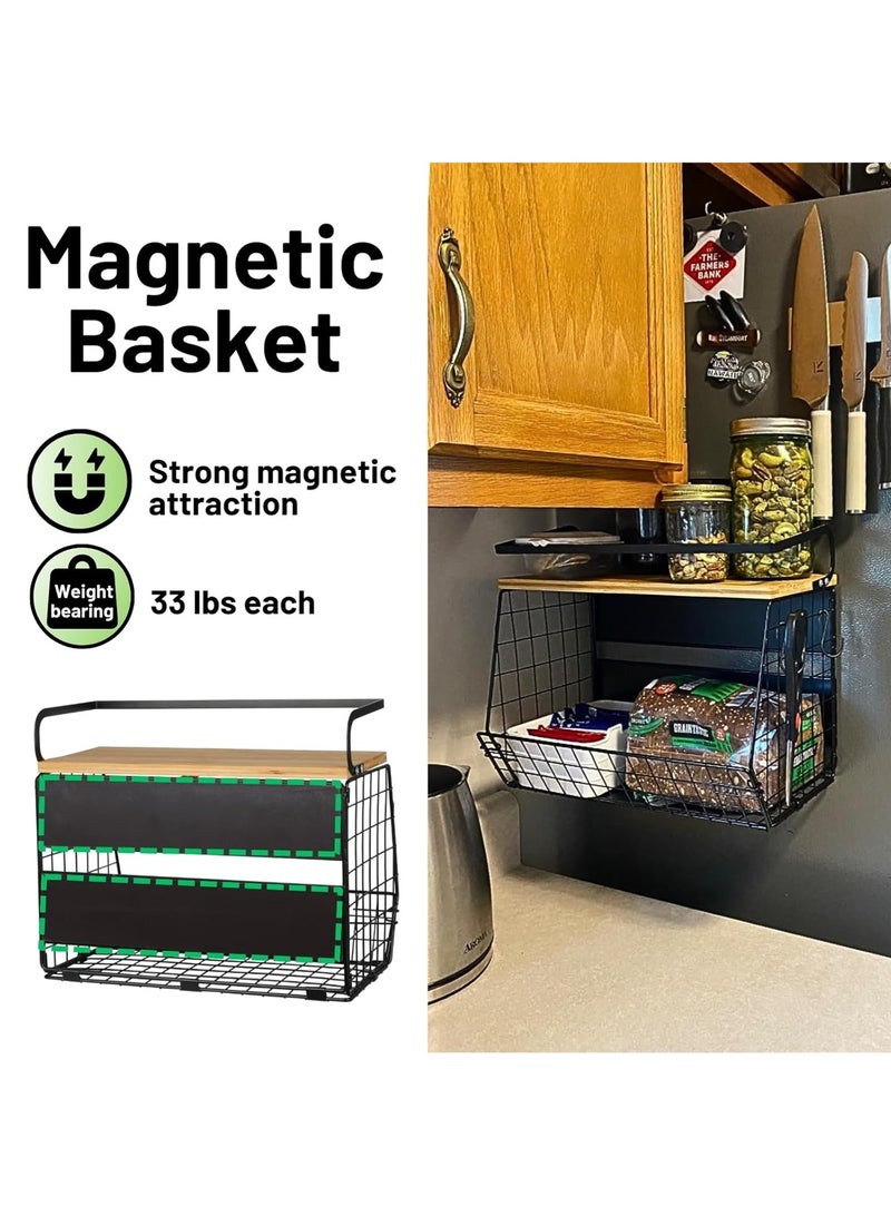 LOOPITYS Magnetic Shelf for Fridge with Wood Lid，Storage basket, Fruit Potato & Onion Storage Bins, Magnetic Spice Rack for Refrigerator Pantry Organizer & Storage, Large Container for Refrigerator, Kitchen Counter & Laundry,Cabinet(large size：13.8"*6.7"*11.6") ﻿ - Image 3