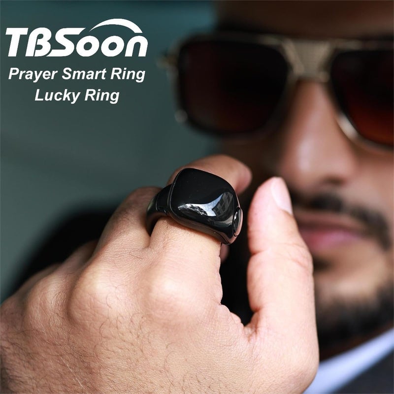 TBSoon Fashion Tasbih Smart Ring, Tasbeeh Counters, Prayer Direction Indicator Guide,5 Azan Alarm Clock,Forgiveness,Electronic Rosary,Eid al-Fitr Eid al-Adha Ramadan Gift for men women, Black Adjustable Size - Image 4