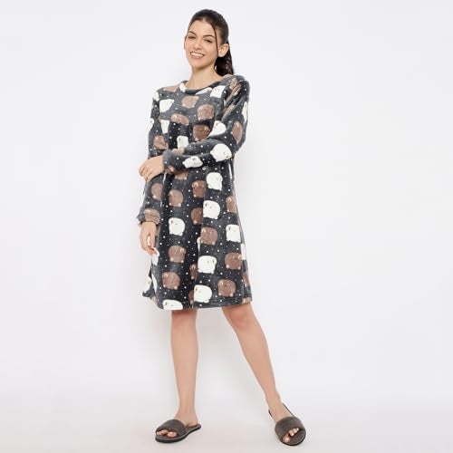 CAMEY Women Winter Long Sleeve Printed Woolen Nighty (Black, M) - Image 2
